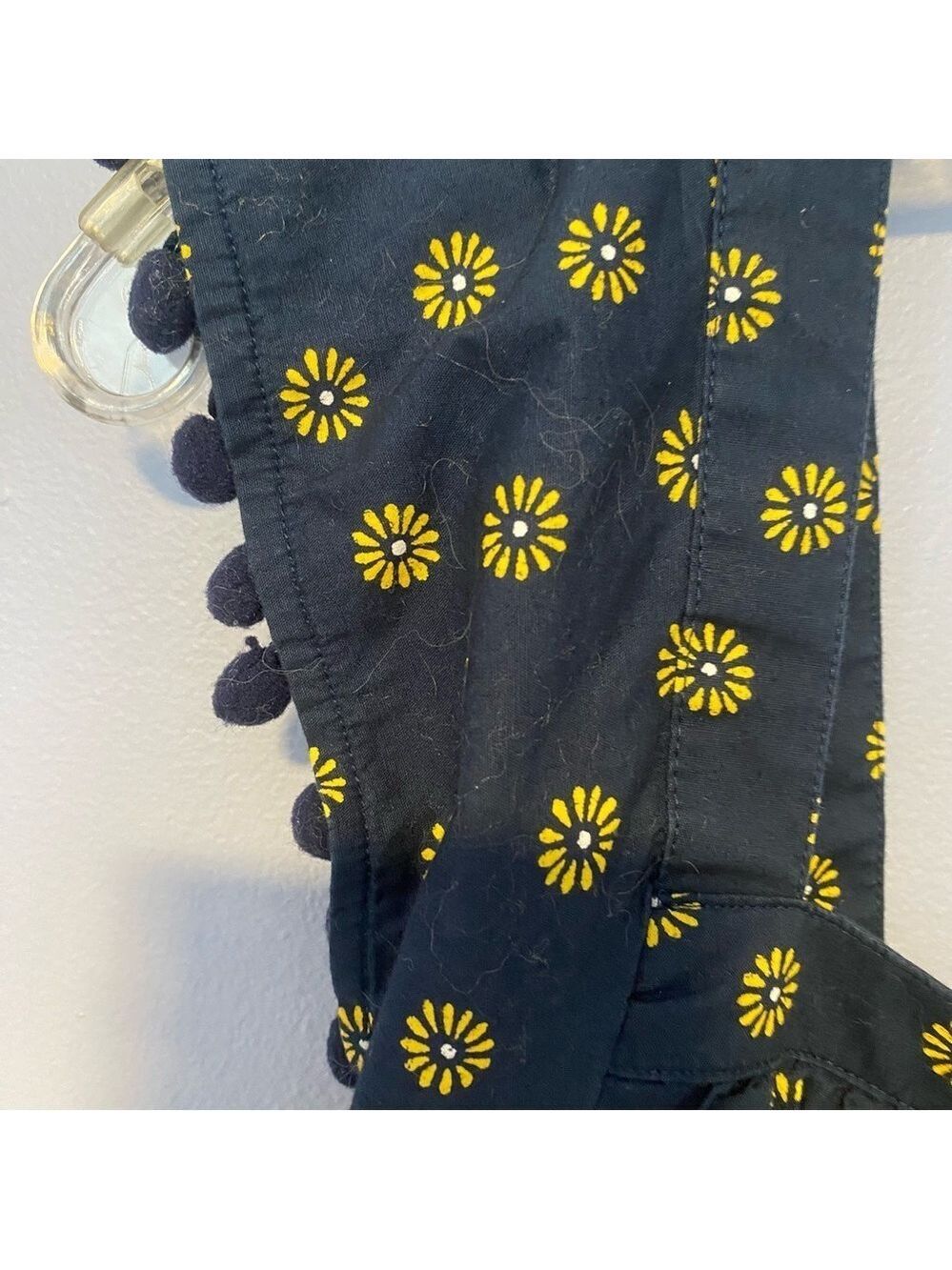 J. Crew Navy Yellow Sunflower Pom Pom Sleeve Top Sz 0 - Picture 3 of 11